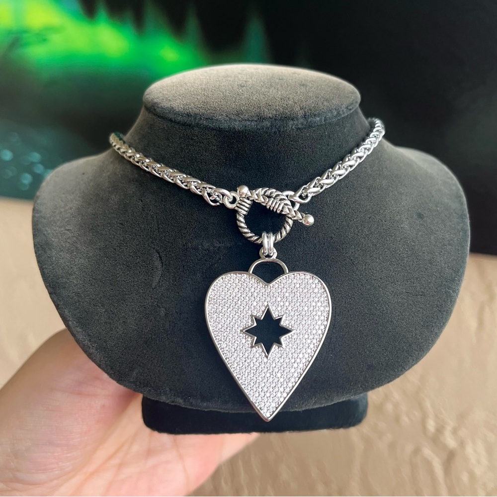 Clear cubic zirconia rhinestone cz heart silver choker necklace boho valentine - Picture 7 of 10